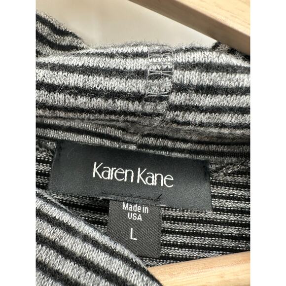 Karen Kane Sweater Womens Large Black Gray Striped Cowl Neck Pullover Side Slit - Picture 5 of 6